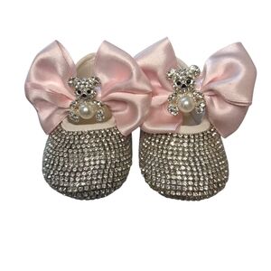 Embellished Baby Mary Janes with Pink Satin Bows